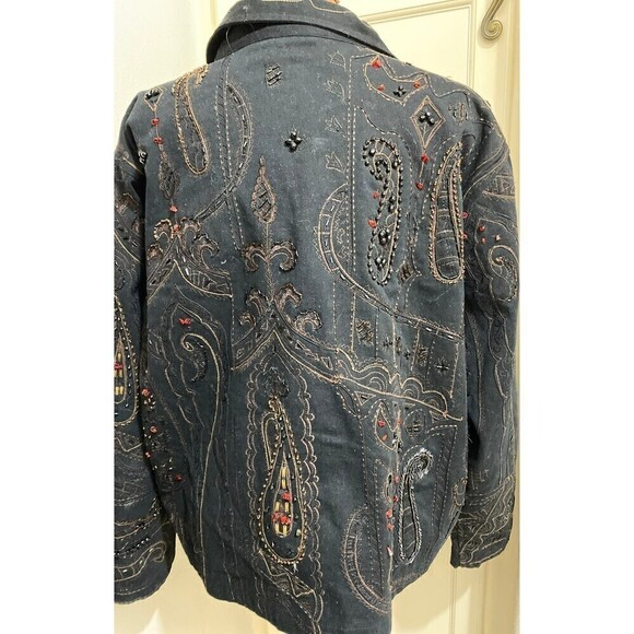CHICOS Size 3 Camelot Black Roadster Jacket XL/16 Reg Size Beaded Embroidery - Picture 9 of 12
